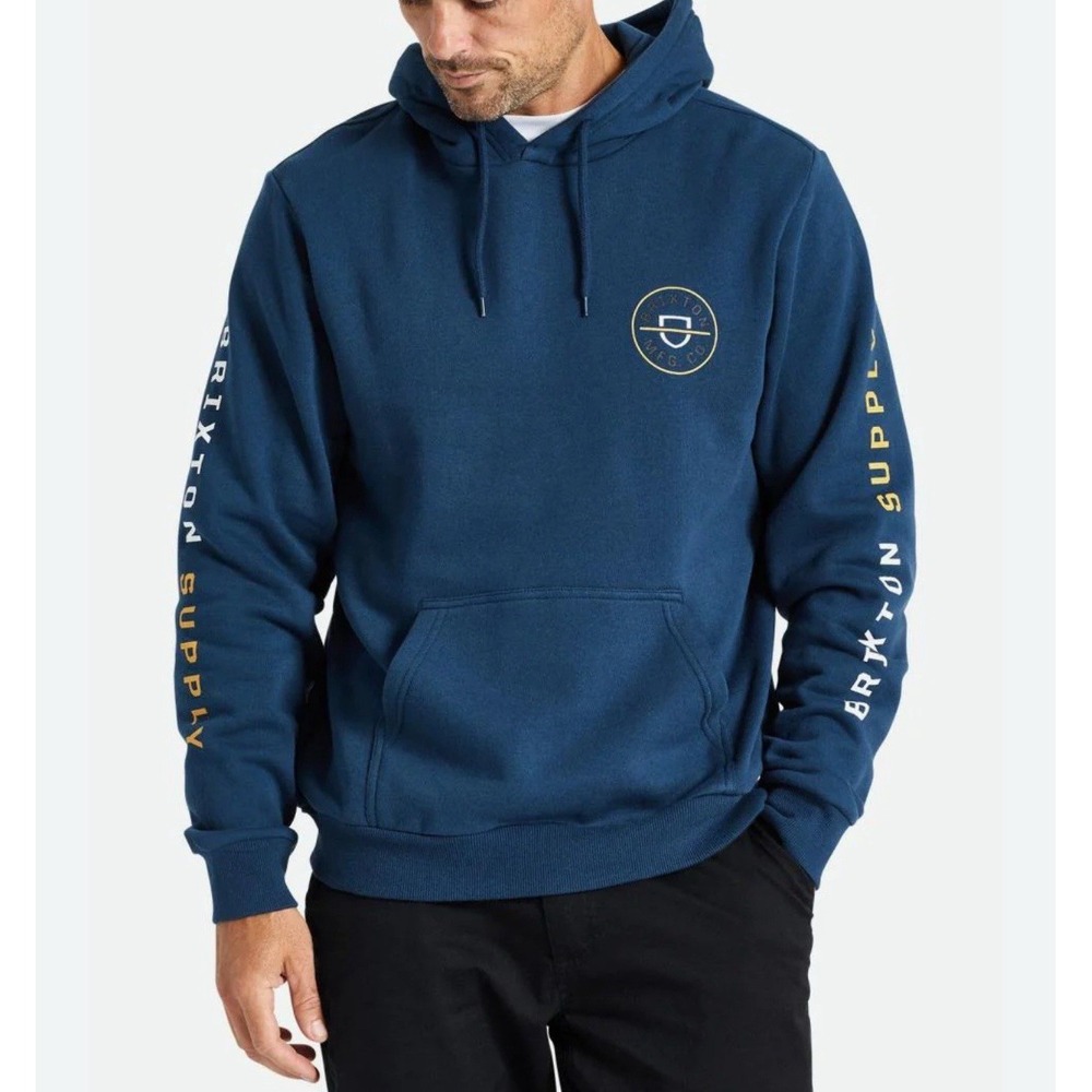 Brixton Men's Crest Hood Sweater Color Moonlit Ocean Size XL